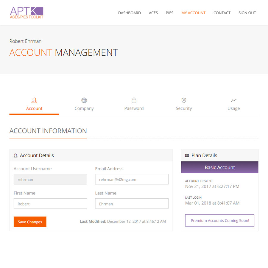 SaaS Website - Account Management Page - User Account Information