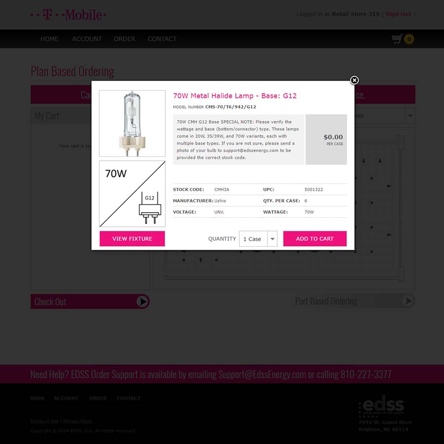 SaaS Website - Selected Lamp Details w/ Pricing and Order Options