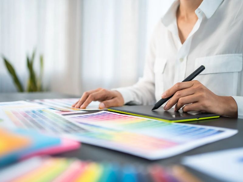 Woman Selecting Colors From Palette